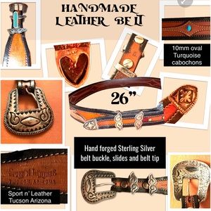 Vintage Woman’s Ranger Belt w/ 10mm Turq. cabs & 61.5g 4 pc Sterling Buckle